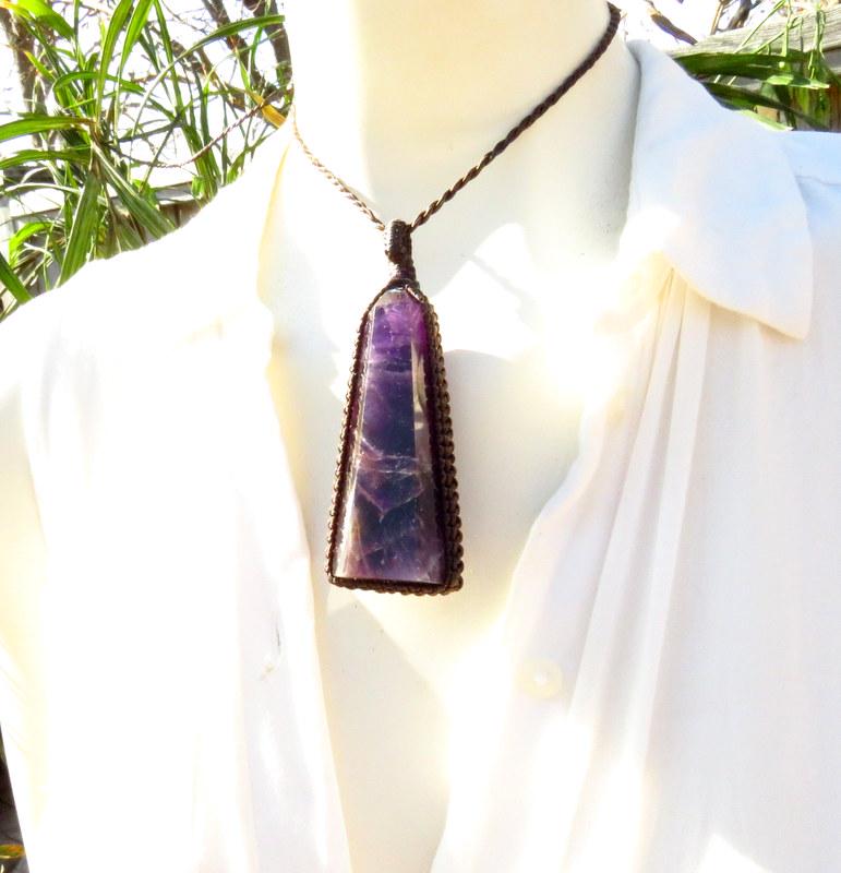 Amethyst macrame necklace, amethyst necklace
