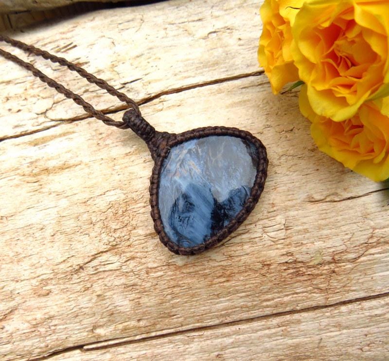 Rare Pietersite gemstone necklace, macrame jewelry