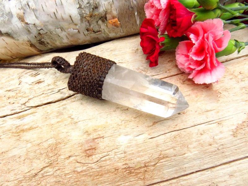 Macrame Jewelry, Quartz Crystal Necklace