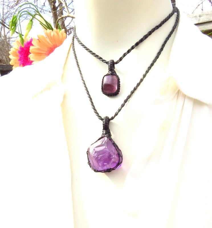 Amethyst macrame necklace set, layered necklace set stacked necklace amethyst soulmate gift idea 50th birthday gift for best friend