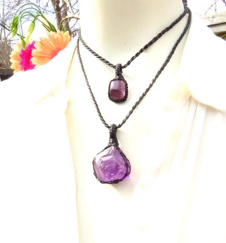 Amethyst macrame necklace set, layered necklace set stacked necklace amethyst soulmate gift idea 50th birthday gift for best friend