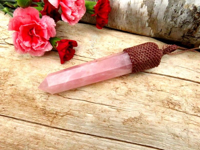 Large Rose Quartz crystal necklace, macrame necklace