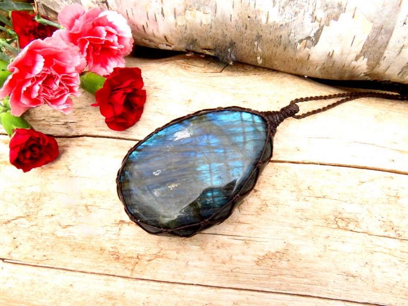 Macrame necklace, Labradorite necklace