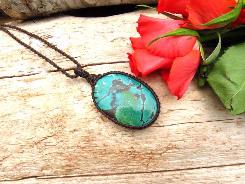 Cloud Mountain Turquoise macrame necklace, Hubei Turquoise jewelry