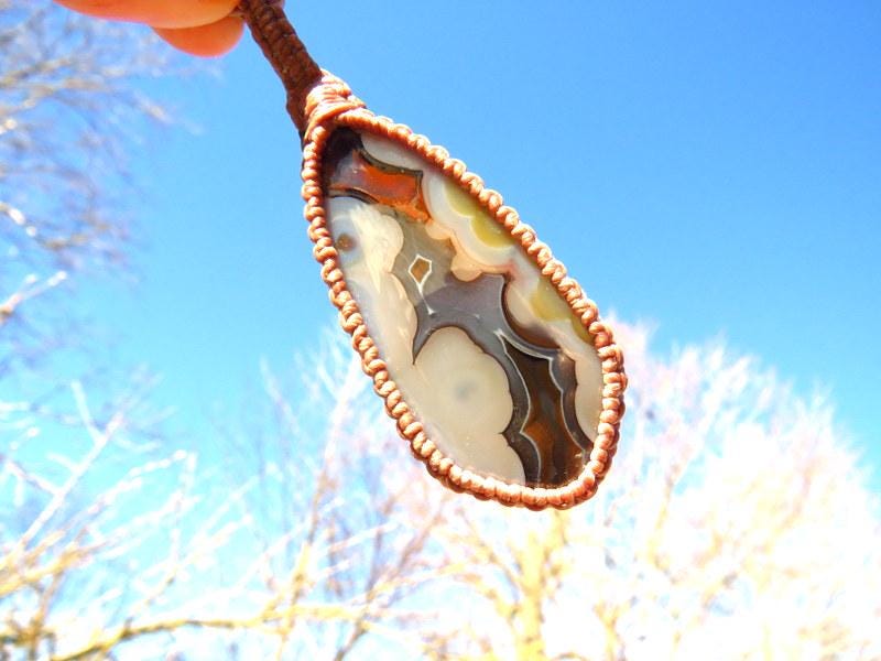 Amazing Turkish Agate macrame necklace, gemstone pendant