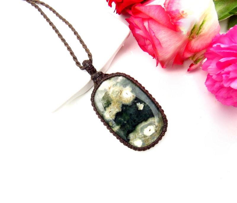 Ocean Jasper macrame necklace, gift ideas for the surfer