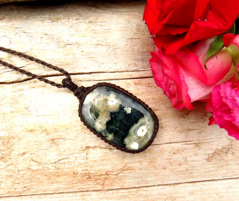 Ocean Jasper macrame necklace, gift ideas for the surfer