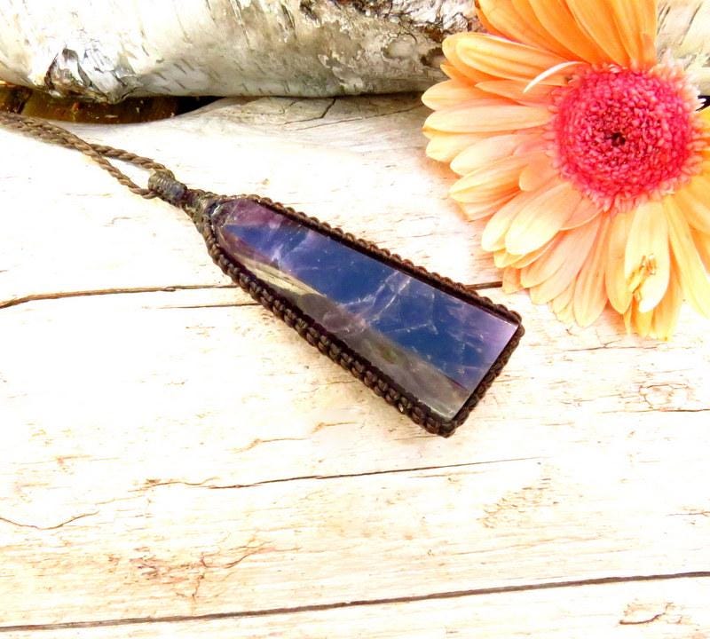 Amethyst macrame necklace, amethyst necklace