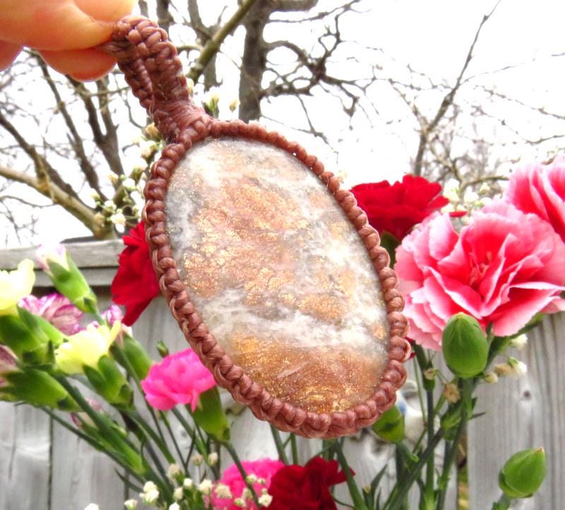 Sunstone macrame necklace, sunstone necklace