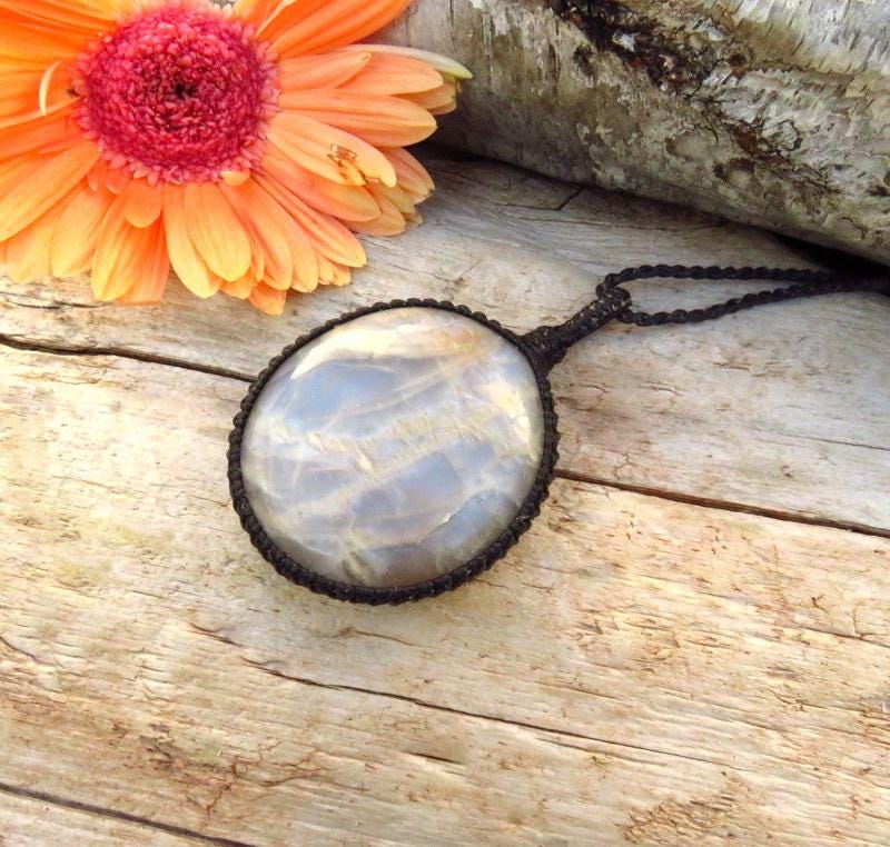 Peach Gray Moonstone gemtsone necklace, flashy moonstone pendant