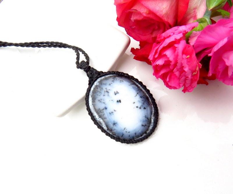 Merlinite Shaman gemstone necklace, macrame necklace