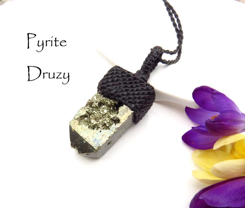 Pyrite druzy crystal necklace, pyrite necklace