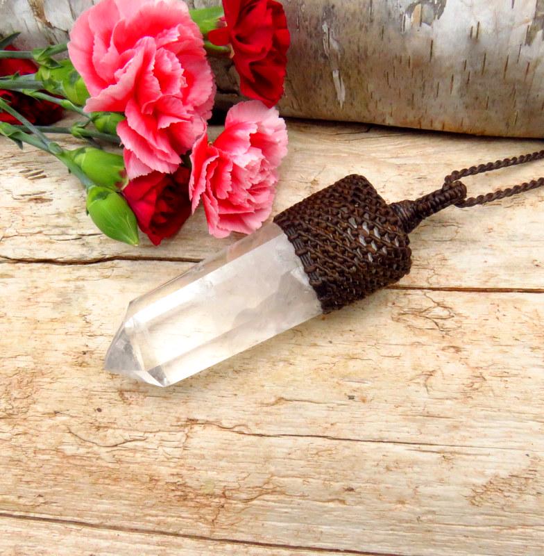 Quartz crystal macrame necklace, statement jewelry, gift ideas for the zen seeker, the jewelry lover