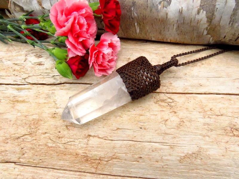 Macrame Jewelry, Quartz Crystal Necklace