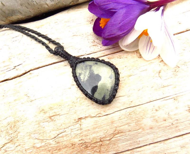 Apache Gold macrame necklace, healers gold pendant