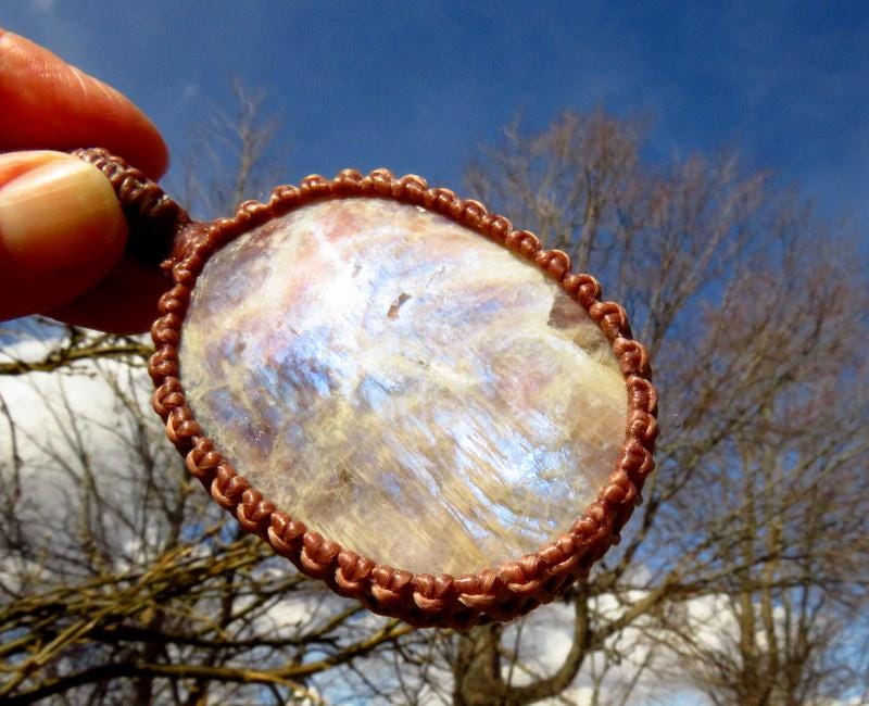 Sunstone Moonstone macrame necklace, libra birthday gift ideas