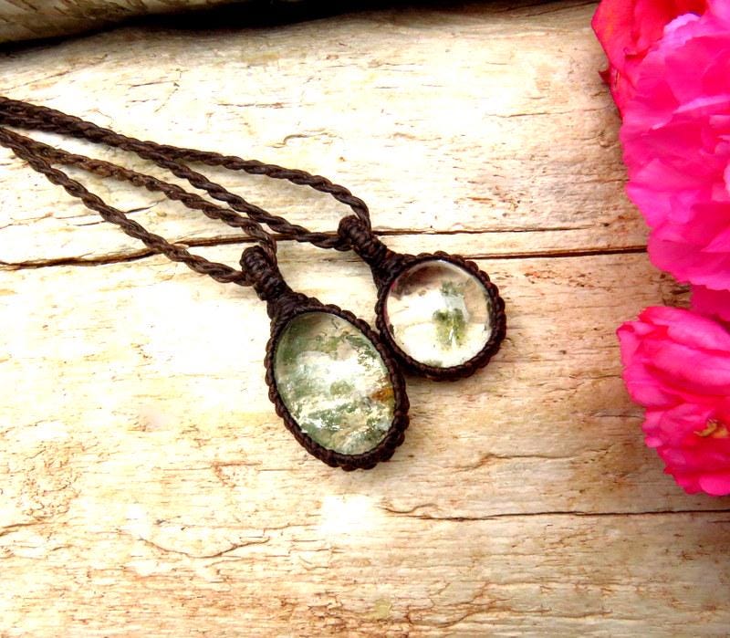 Macrame Garden Quartz Necklace Set: Layered Lodolite Crystal Jewelry