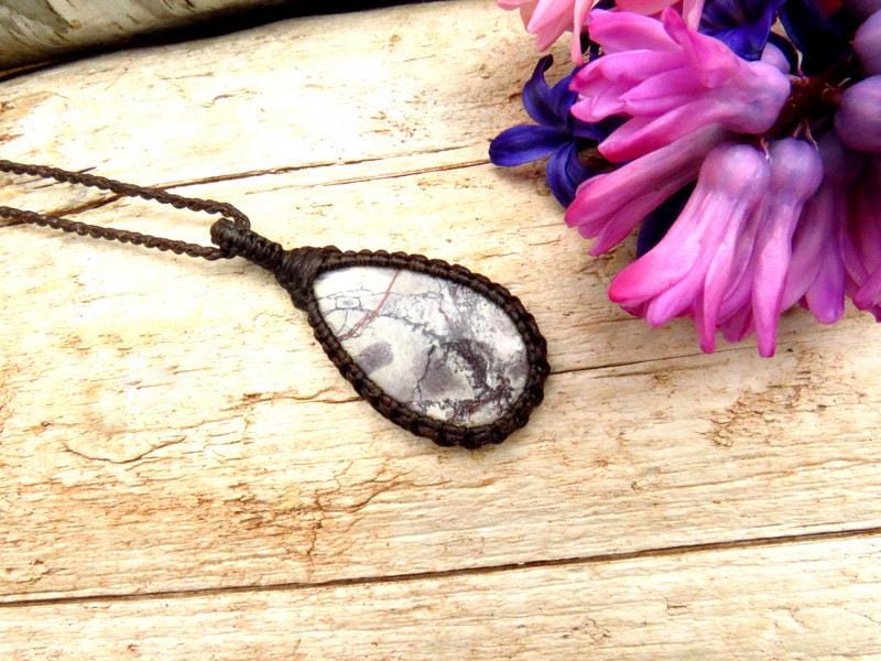 Exotica Jasper Macrame Necklace: Sci-Fi Stone, Calming Amulet