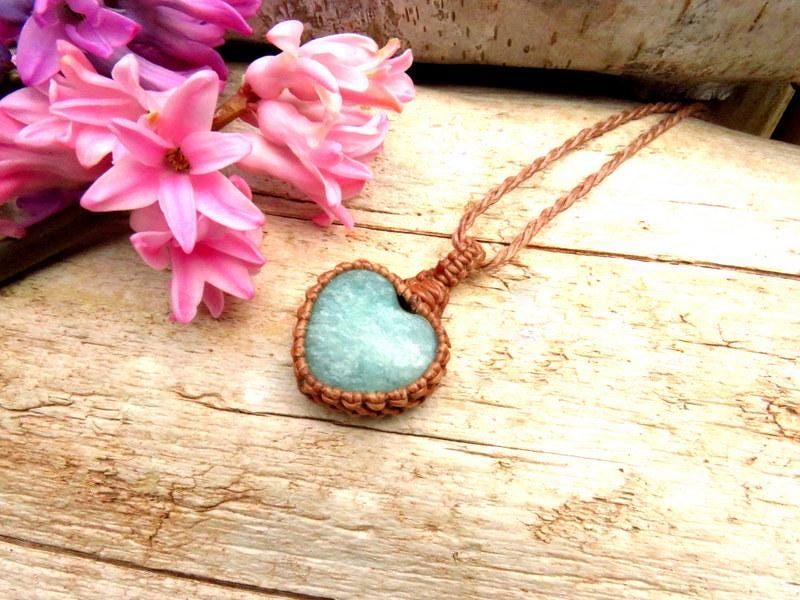 Amazonite heart macrame necklace, mothers day gift ideas
