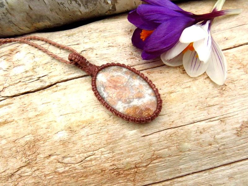 Sunstone macrame necklace, sunstone necklace