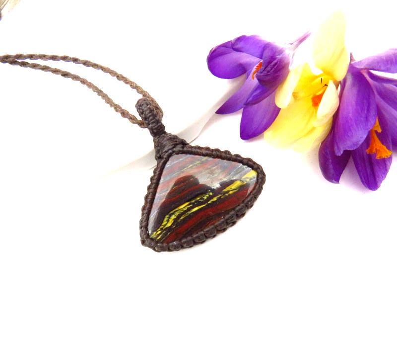 Red Tiger Iron macrame necklace, red tiger eye