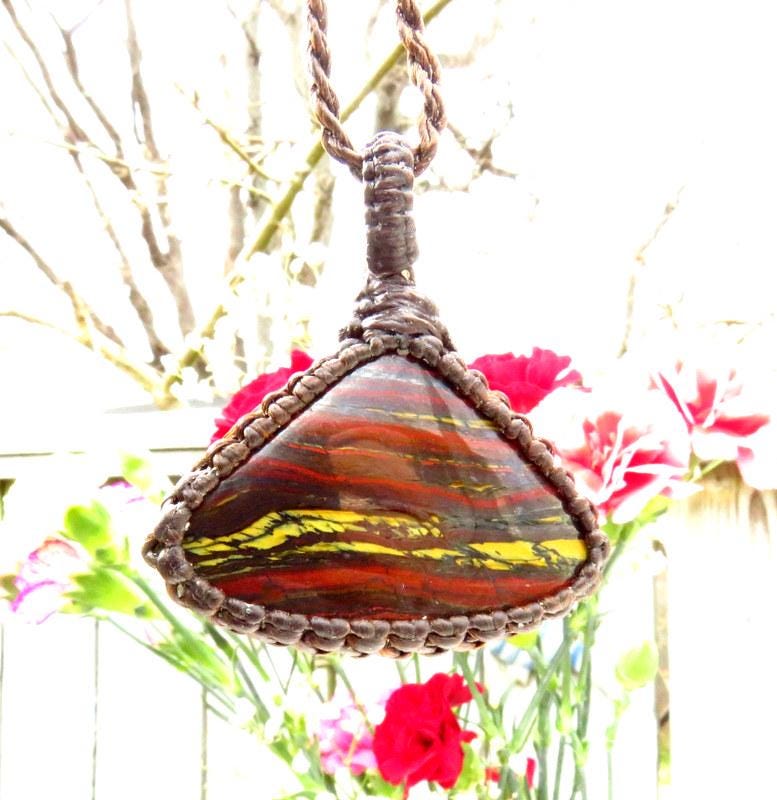Red Tiger Iron macrame necklace, red tiger eye