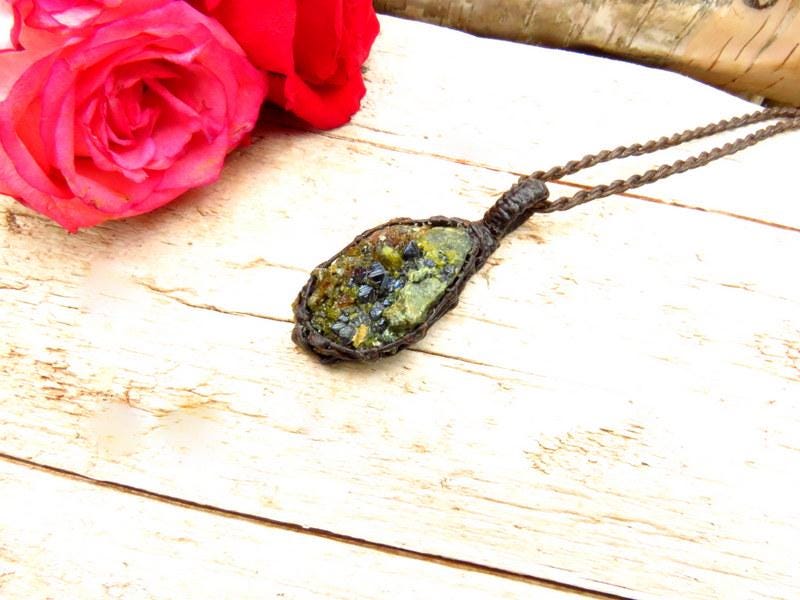 Green Garnet Crystal necklace, andradite garnet necklace