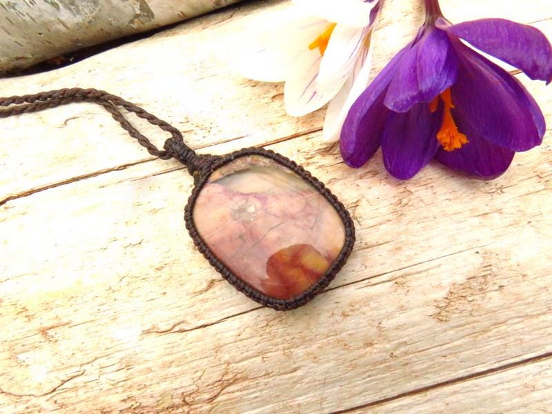 Butterfly Jasper gemstone necklace, macrame necklace