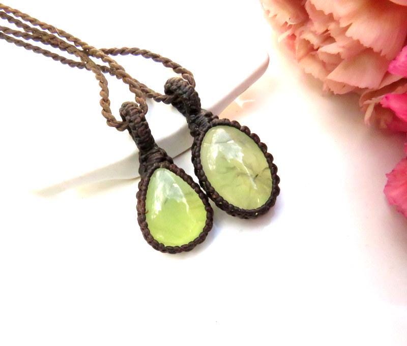 Prehnite Necklace set, macrame necklace