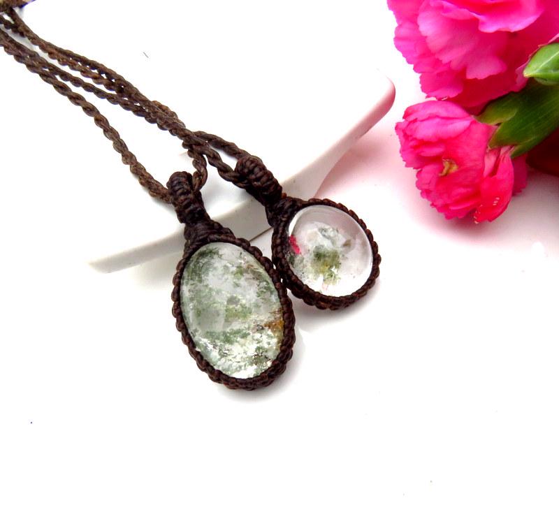 Macrame Garden Quartz Necklace Set: Layered Lodolite Crystal Jewelry