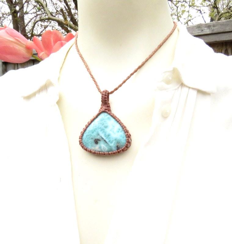 Larimar Macrame Necklace: Caribbean Blue Gemstone Jewelry