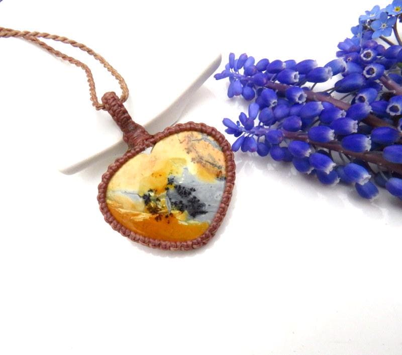 Maligano Jasper Heart Macrame Necklace: Earthy Gemstone Pendant