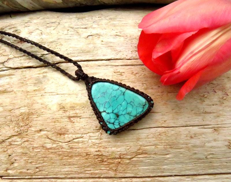 Cloud Mountain Turquoise macrame necklace, Hubei Turquoise jewelry