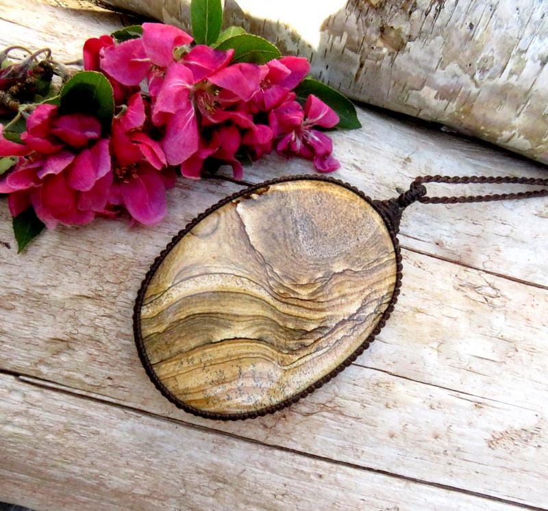 Picture Jasper macrame necklace, biggs jasper