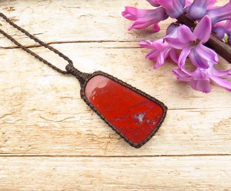 Root Chakra support, Red Jasper macrame necklace