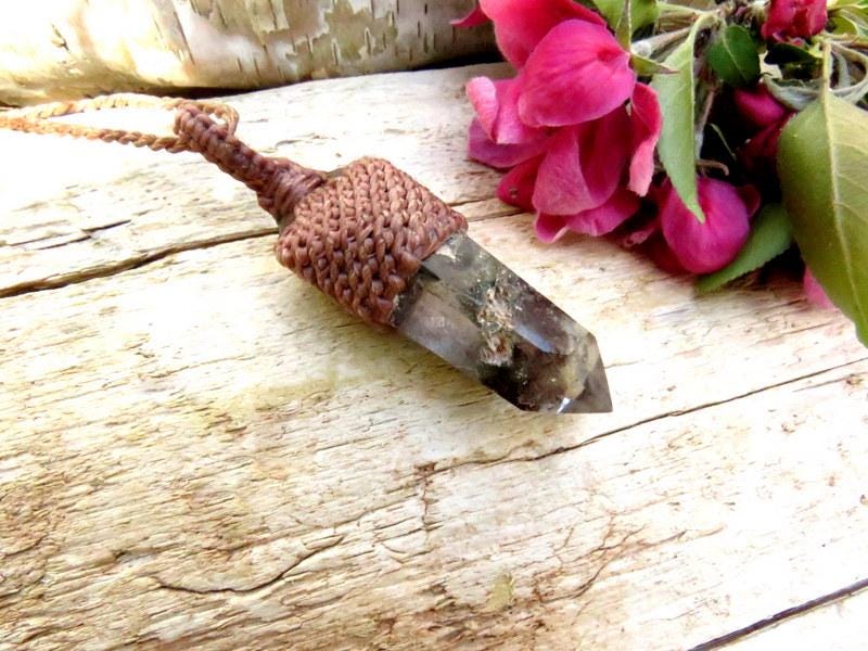 Shamanic Dream Quartz crystal gemstone necklace garden quartz jewelry lodolite quartz pendant necklace statement necklace gift