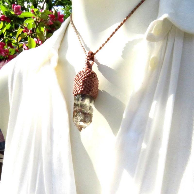 Shamanic Dream Quartz crystal gemstone necklace garden quartz jewelry lodolite quartz pendant necklace statement necklace gift