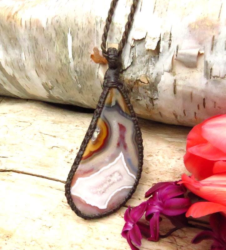 Cherry blossom Agate Necklace, macrame jewelry