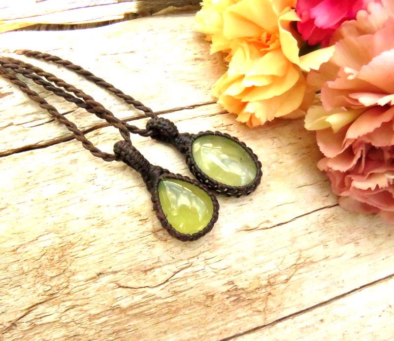 Prehnite Necklace set, macrame necklace