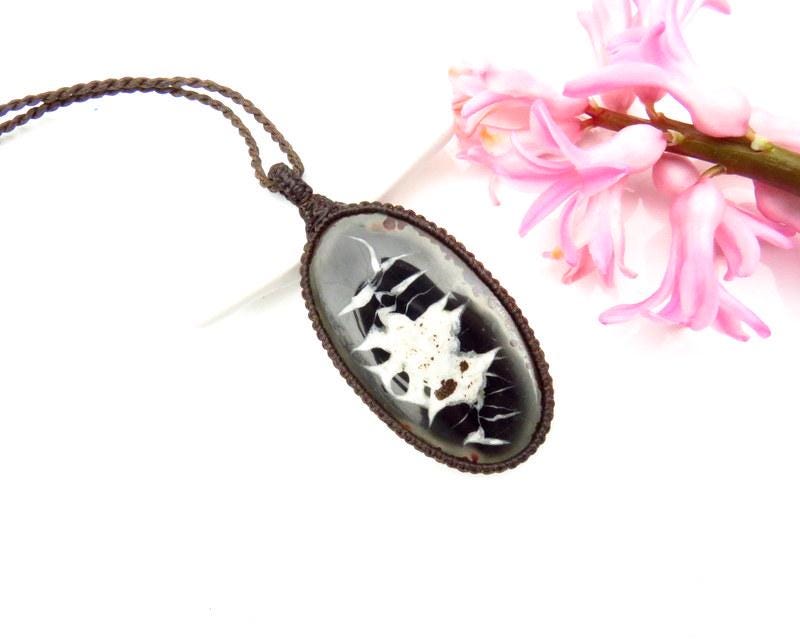 Septarian fossil macrame necklace, gemstone neckace