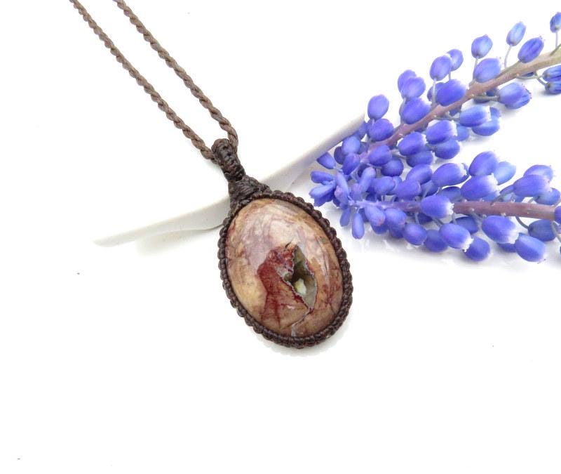 Butterfly Jasper Macrame Necklace: Adjustable Hypoallergenic Gemstone