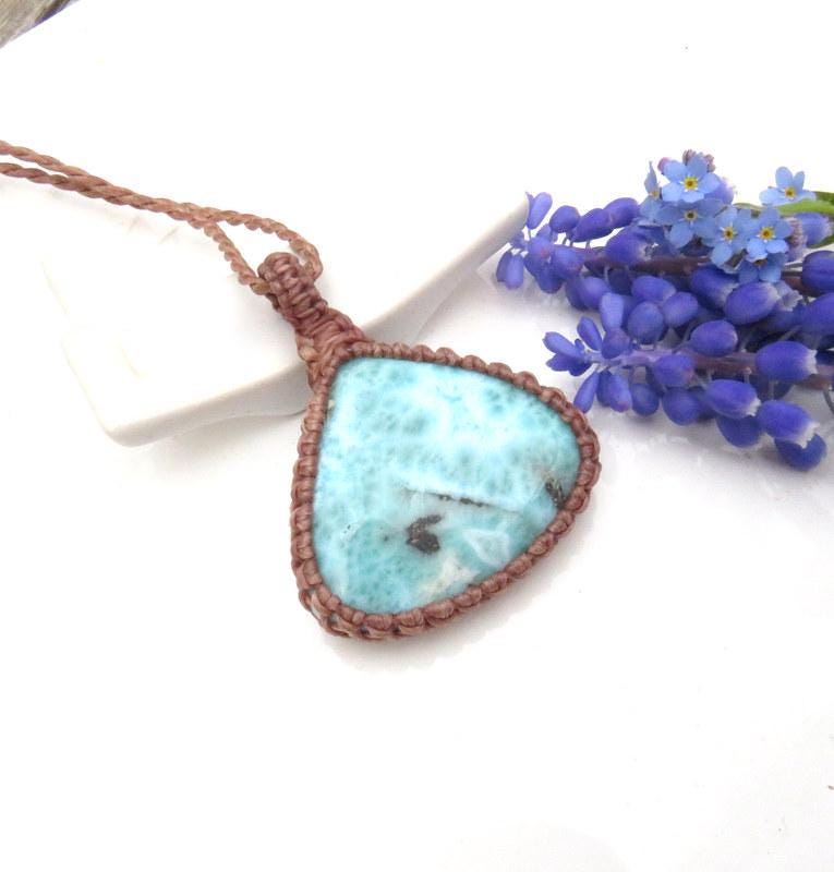 Larimar Macrame Necklace: Caribbean Blue Gemstone Jewelry