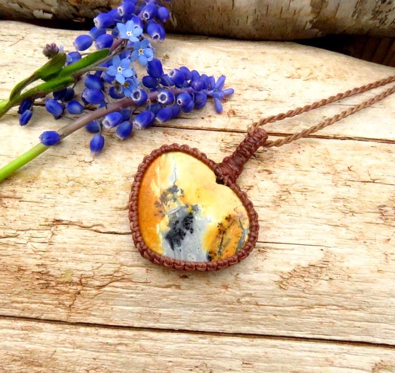 Maligano Jasper Heart Macrame Necklace: Earthy Gemstone Pendant