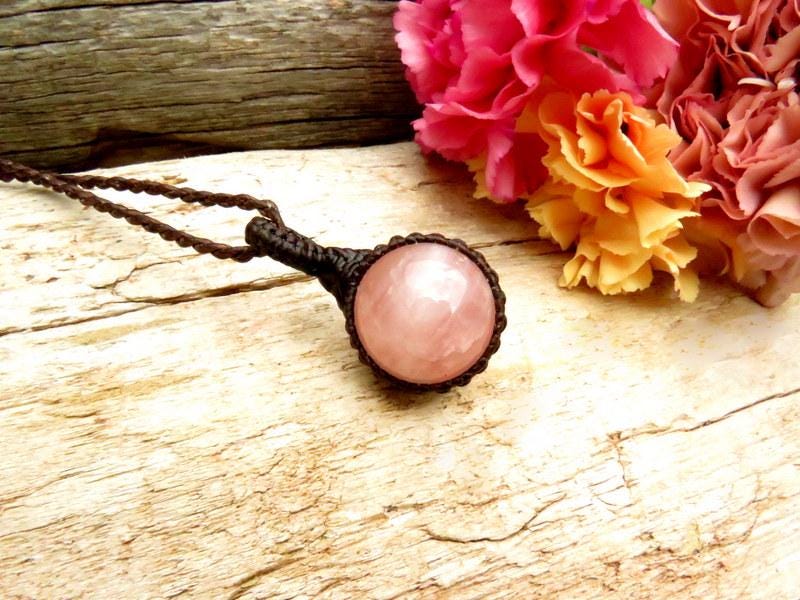 Rose Quartz crystal sphere macrame necklace, gemstone necklace