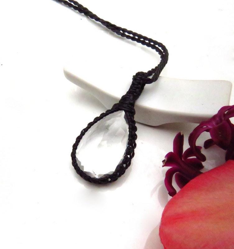 Faceted Quartz crystal necklace, macrame necklace