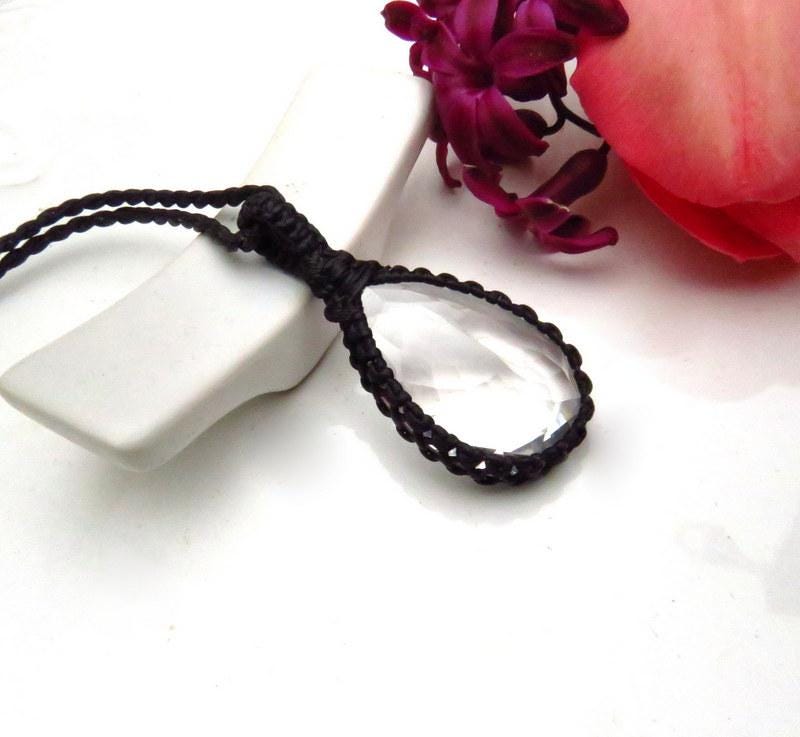 Faceted Quartz crystal necklace, macrame necklace