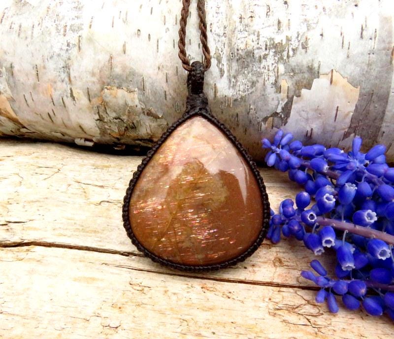 Sunstone macrame necklace, libra birthday gift ideas