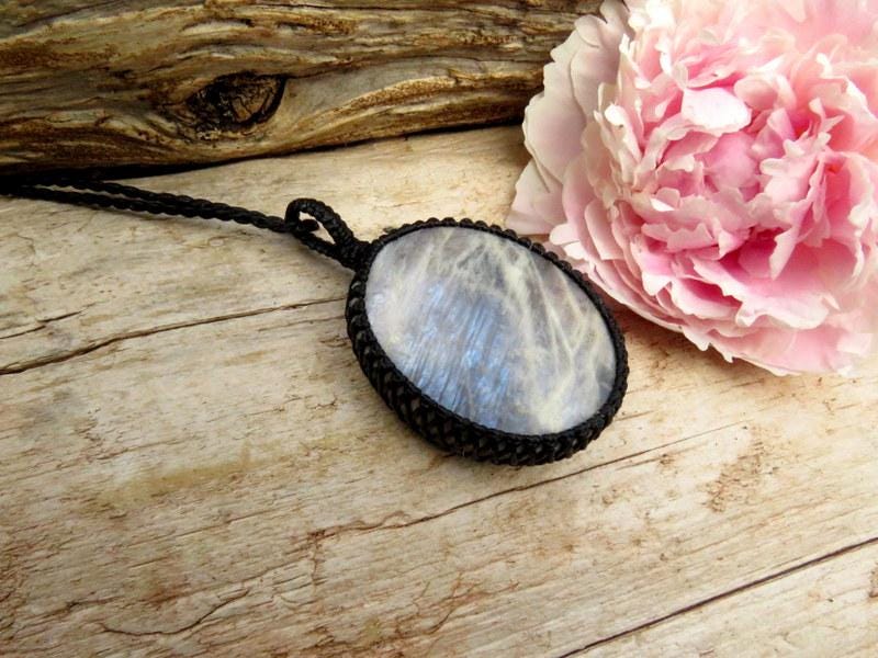 Belomorite macrame necklace, gift ideas for the flower child