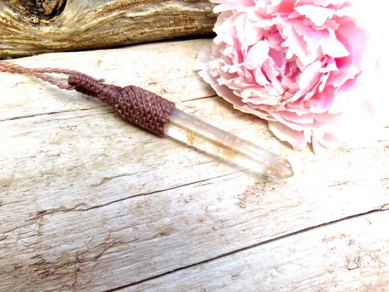 Lemurian Quartz crystal macrame necklace, clear quartz crystal healing necklace
