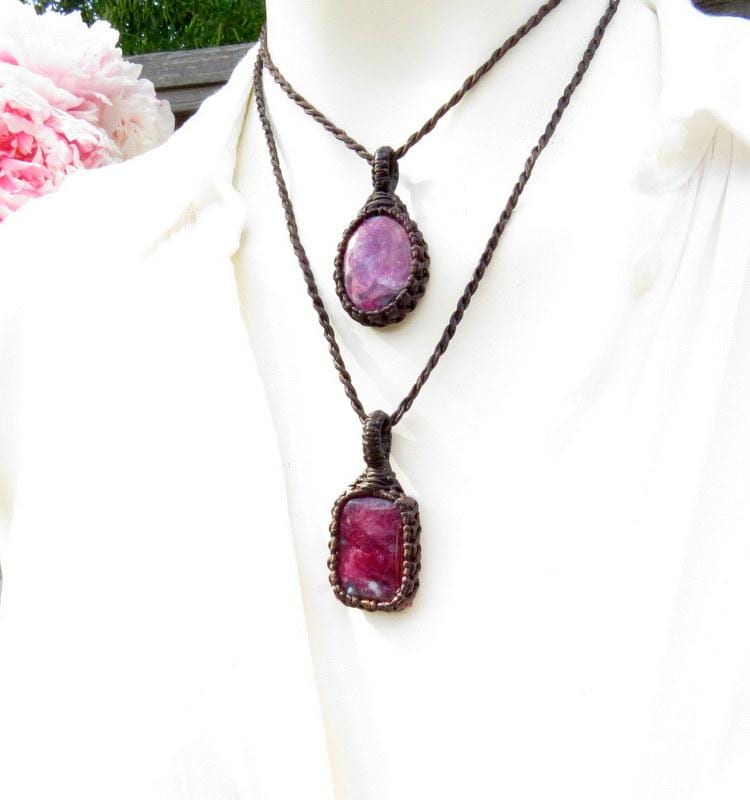 Ruby Necklace macrame necklace, july birthstone